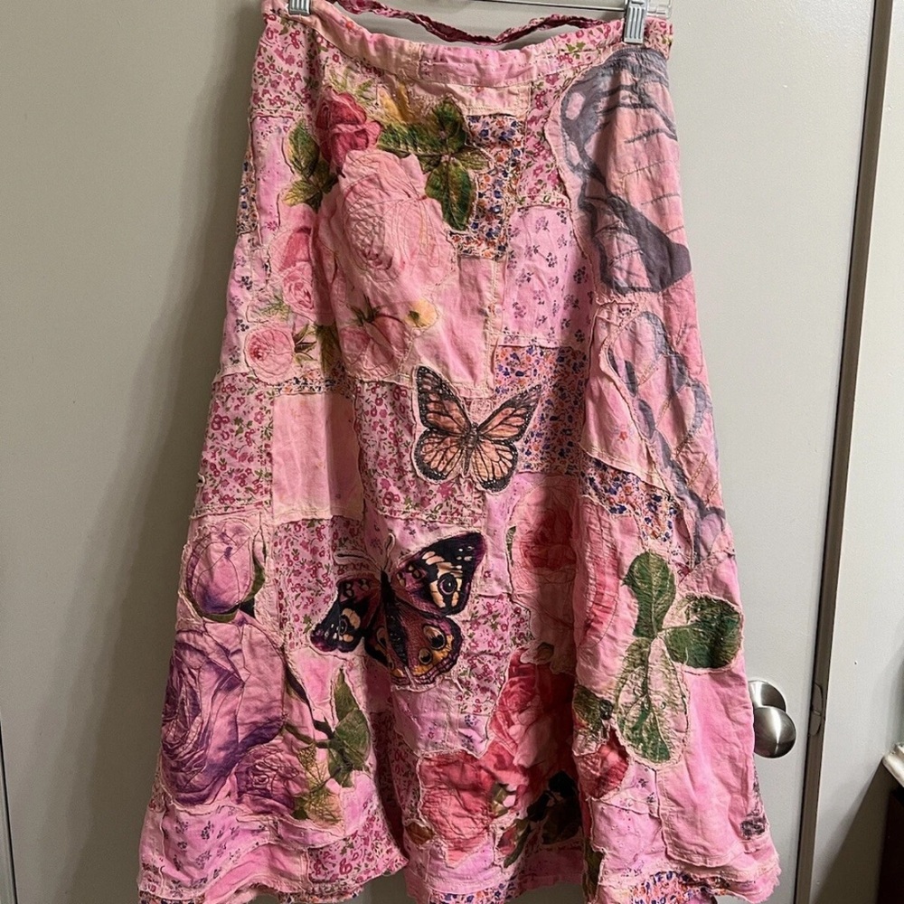 Magnolia Pearl Pink Floral Butterfly patchwork Sascha wrap Skirt (item A52)